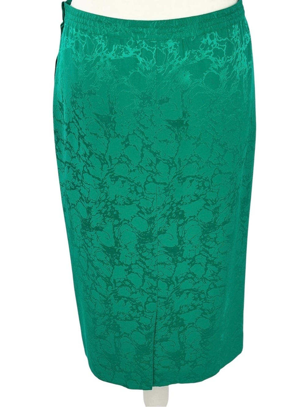 Vintage Anne Crimmins UMI 100% Silk Emerald Midi Skirt Sz 10 Quiet Luxury